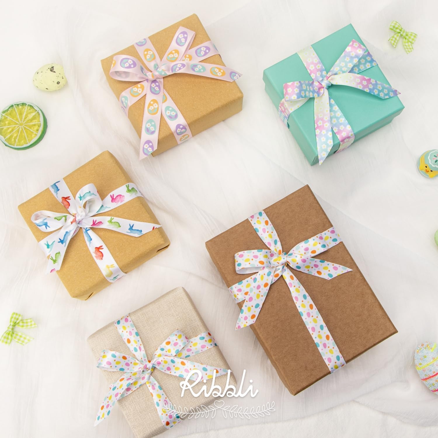 Ribbli 4 Rolls Easter Ribbon – Multicolor, Polyester, 10 Yards Each, 120 Feet Total, Perfect for Gift Wrapping, Wreath, Easter Basket Decoration