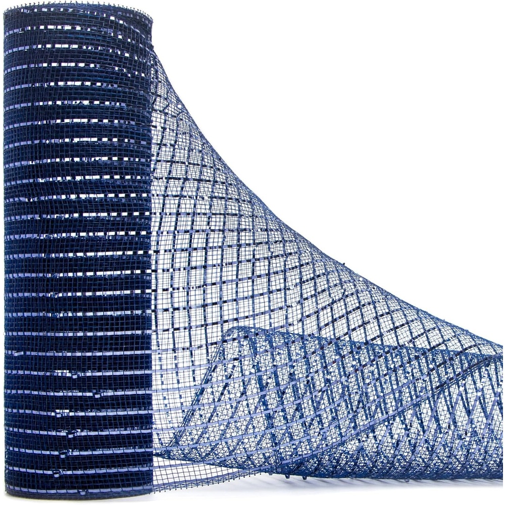 Ribbli Yellow Metallic Mesh Ribbon, 10 inch x 30 feet(10Yard), Yellow with Gold Foil, Use for Wreath Swags and Christmas Tree Decoration(Navy/Navy)