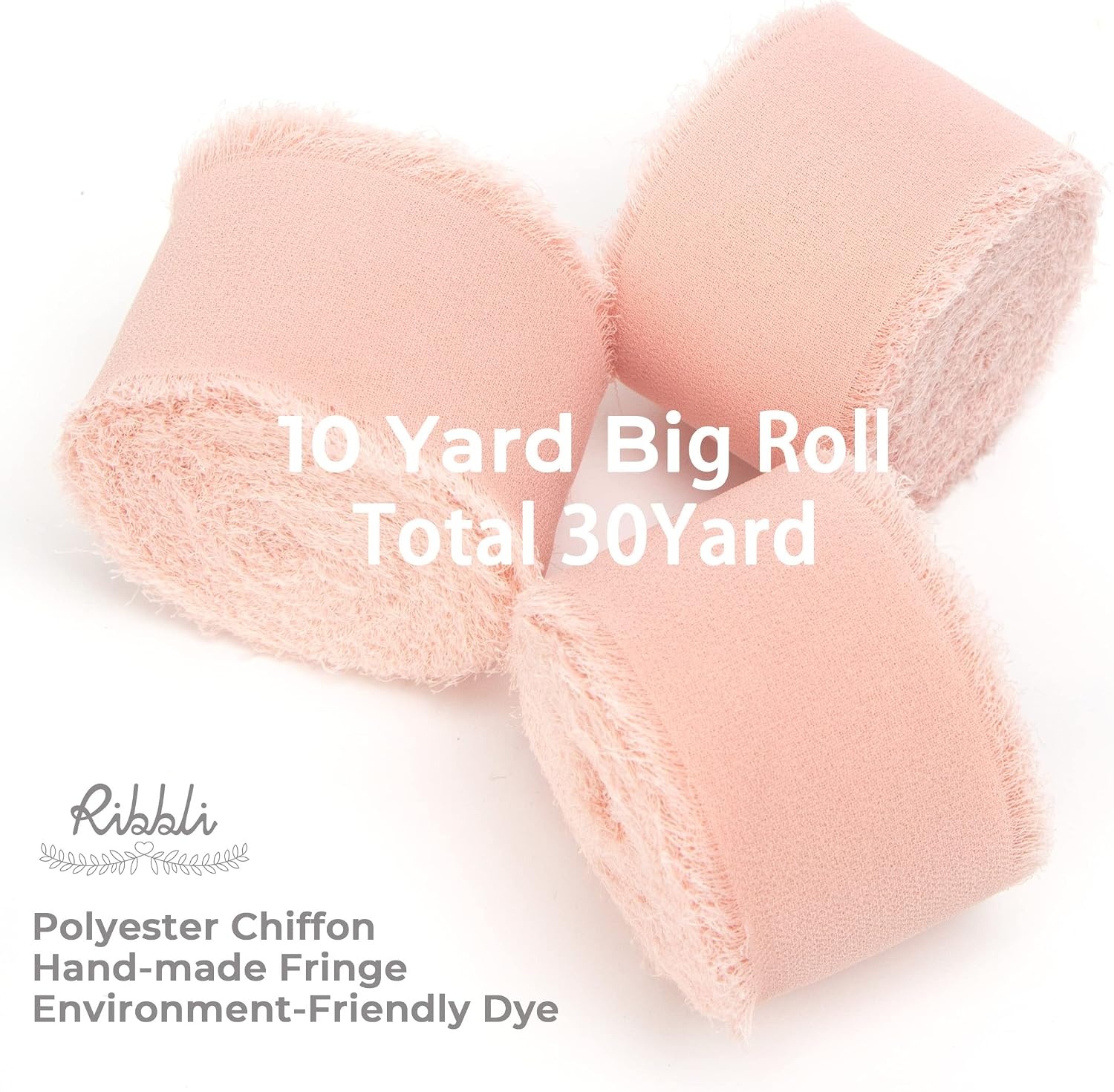 Ribbli Chiffon Silk Ribbon, 1.5 inch x 30 Yard, Champagne/Terracotta/Rust Red Fringe Chiffon Fall Ribbon for Wedding Invitations, Bridal Bouquets Wrapping, Flower Arrangement Decoration(Blush Pink)