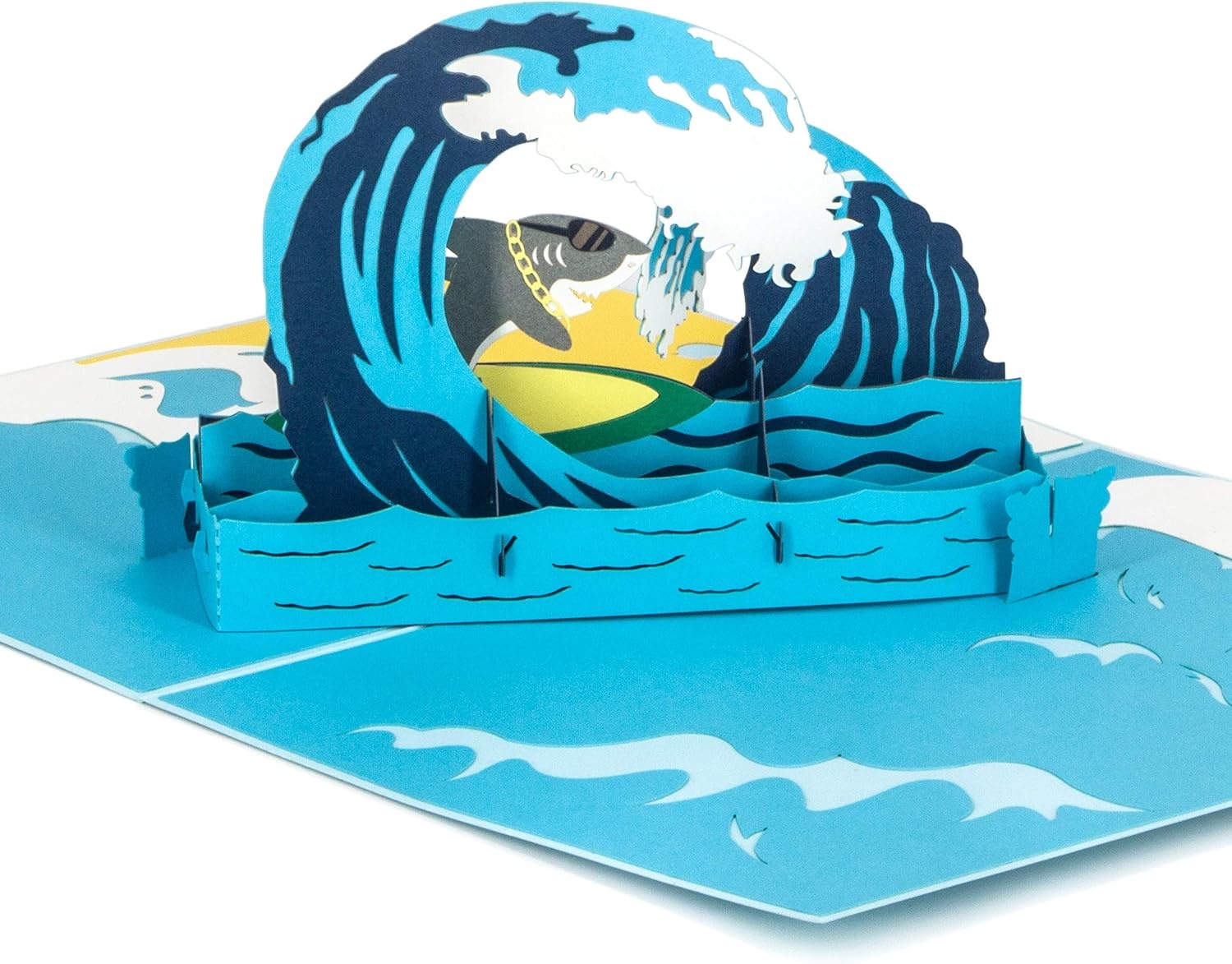 Ribbli Surfing Shark Pop Up Card for All Occasion, Birthday Cards, Fathers Day Card, Handmade 3D Sport Gift for Him Men Dad Husband Boyfriend Brother Boy Son Kid, with Envelope