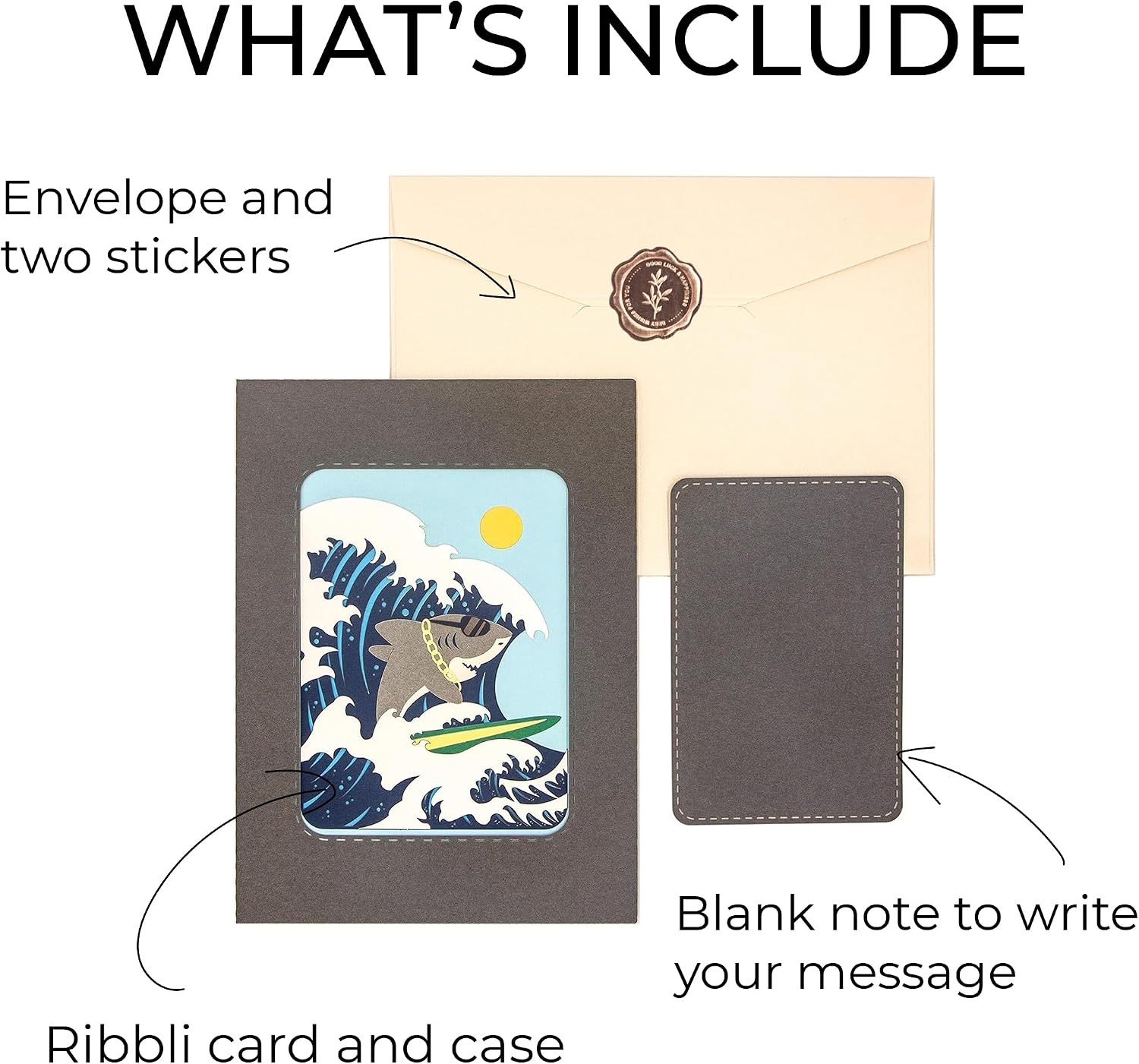 Ribbli Surfing Shark Pop Up Card for All Occasion, Birthday Cards, Fathers Day Card, Handmade 3D Sport Gift for Him Men Dad Husband Boyfriend Brother Boy Son Kid, with Envelope