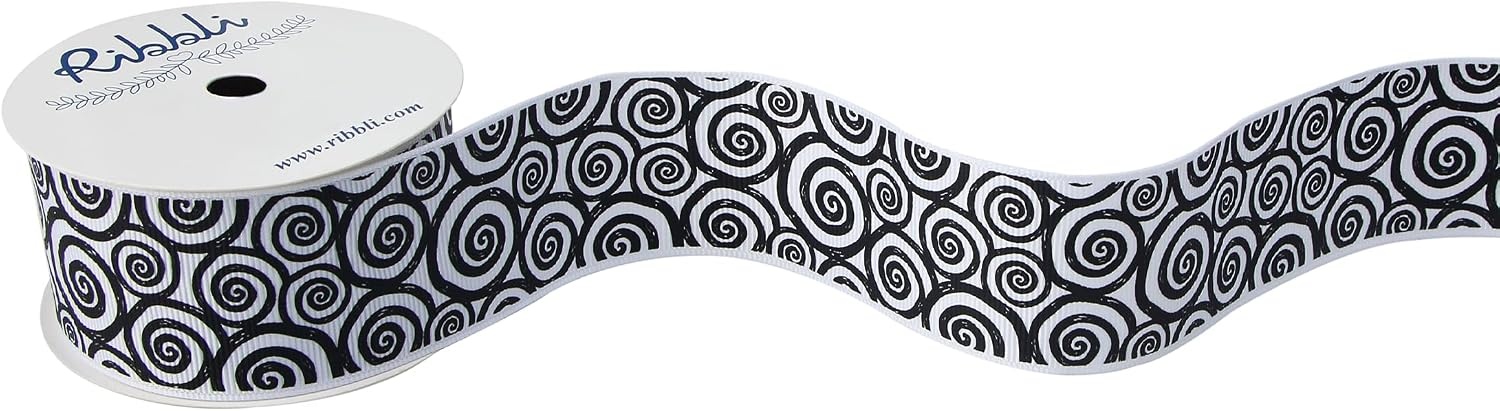Ribbli Grosgrain Halloween Swirl Print Craft Ribbon,1-1/2 Inch,10-Yard Spool, Orange/Black,Use for Halloween Wrapping,Fall Decoration,All Crafting and Sewing(Black/White)