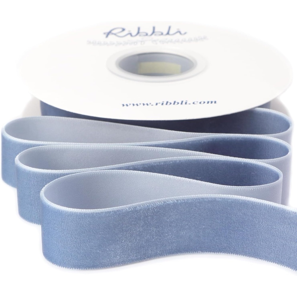 Ribbli Polyester Forest Green Velvet Ribbon,3/8 Inches,10-Yard Spool,Use for Choker,Gift Wrapping,Floral Bouquets, Boutonnieres(Dusty Blue)