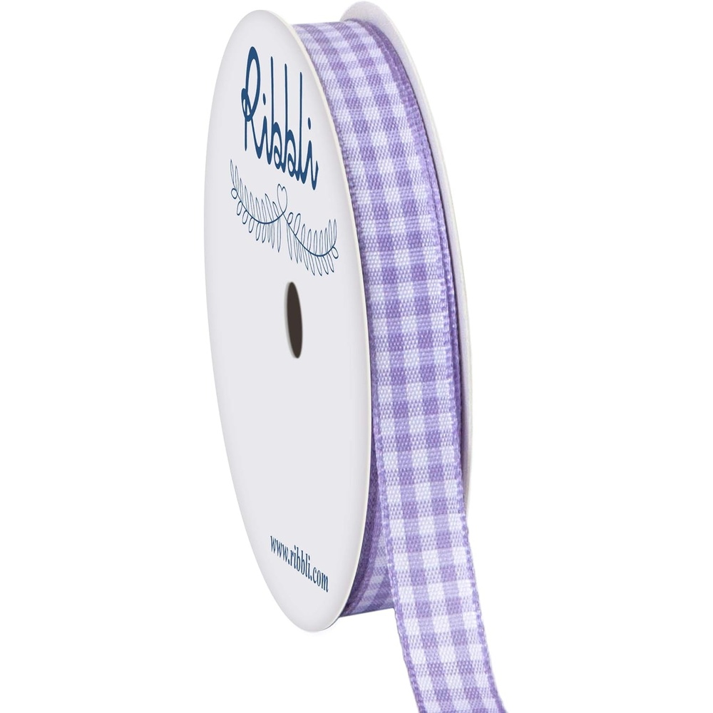 Ribbli Yellow and White Gingham Ribbon,100% Polyester Woven Edge,3/8 Inch x 10 Yard,Plaid Ribbon Use for Gift Wrapping,Party Decoration(Purple Light/White)