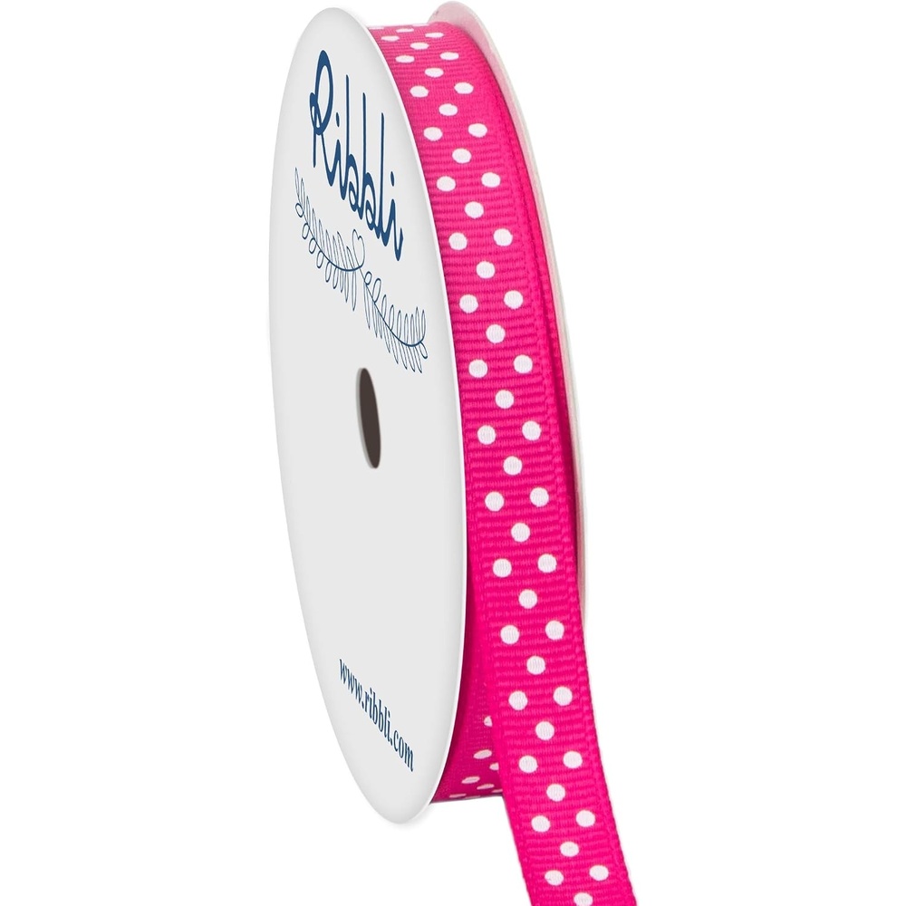 Ribbli Grosgrain Polka Dot Craft Ribbon,3/8 Inch,10-Yard Spool,Black with White Dots,Use for Gift Wrapping,Party Decoration,All Crafting and Sewing(Shocking Pink/White)