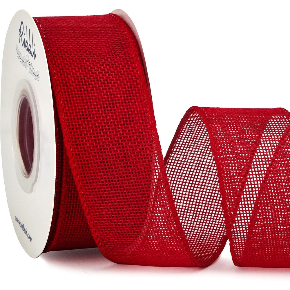 Ribbli Pink Burlap Valentine’s Day Wired Ribbon,1-1/2 Inch x 10 Yard,Easter Wired Edge Ribbon for Big Bow,Wreath,Tree Decoration,Outdoor Decoration(Red)