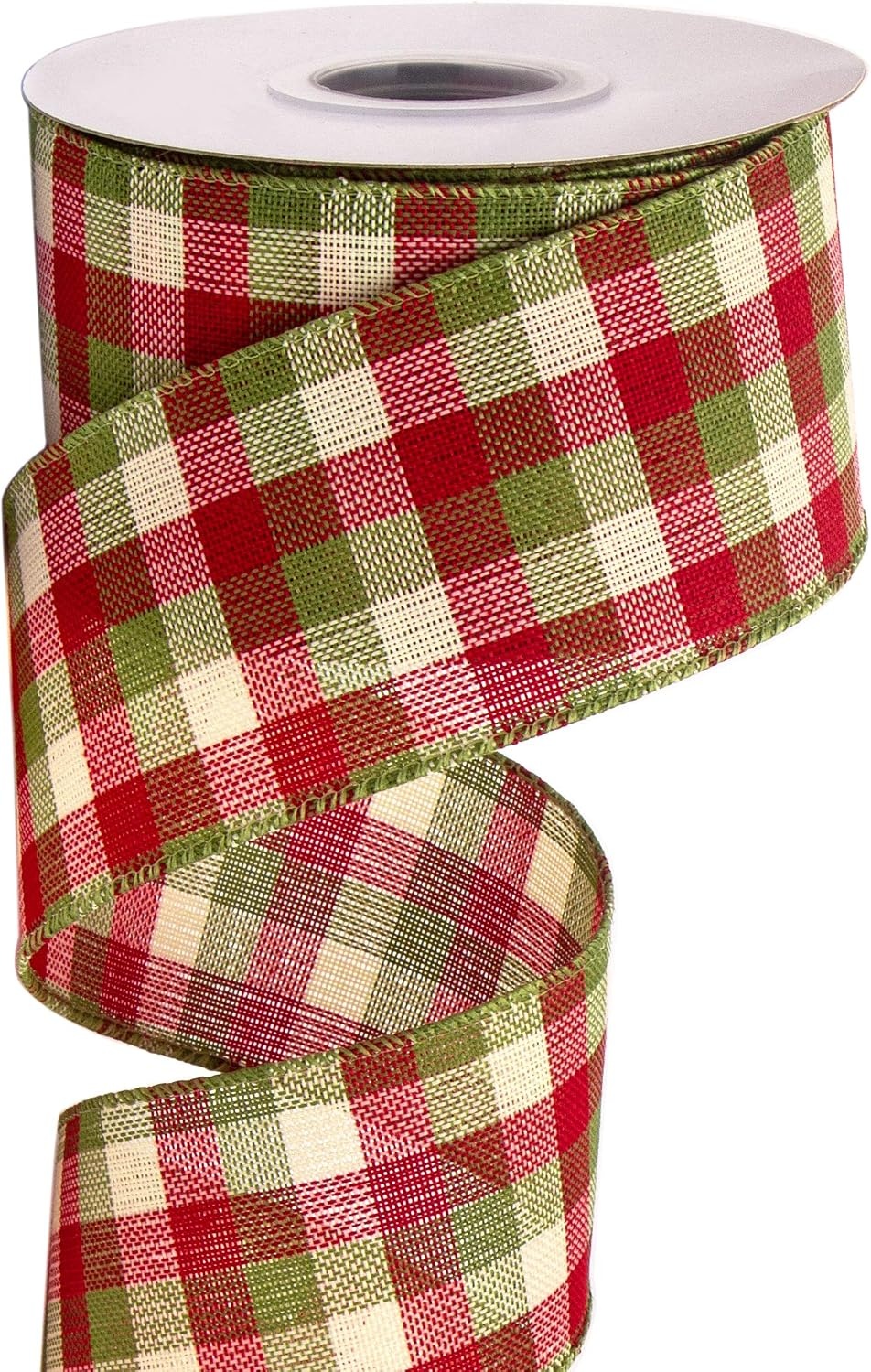 Ribbli Black and White Wired Ribbon,1-1/2 Inch x 10 Yard,Buffalo Plaid Ribbon,Burlap Ribbon for Big Bow,Wreath,Tree Decoration,Outdoor Decoration(Red/Moss)