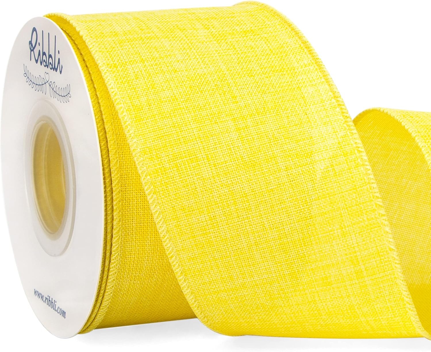 Ribbli Pink Linen Wired Ribbon, 1-1/2 Inch x 10 Yard, Pink Burlap Wired Ribbon for Easter Wreaths, Big Bows, Gift Wrapping, Christmas Tree Decoration(Light Yellow)