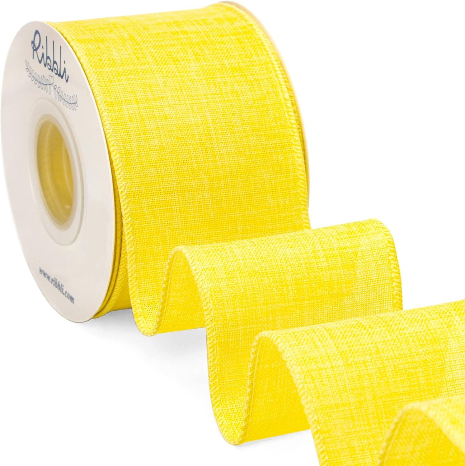 Ribbli Pink Linen Wired Ribbon, 1-1/2 Inch x 10 Yard, Pink Burlap Wired Ribbon for Easter Wreaths, Big Bows, Gift Wrapping, Christmas Tree Decoration(Light Yellow)