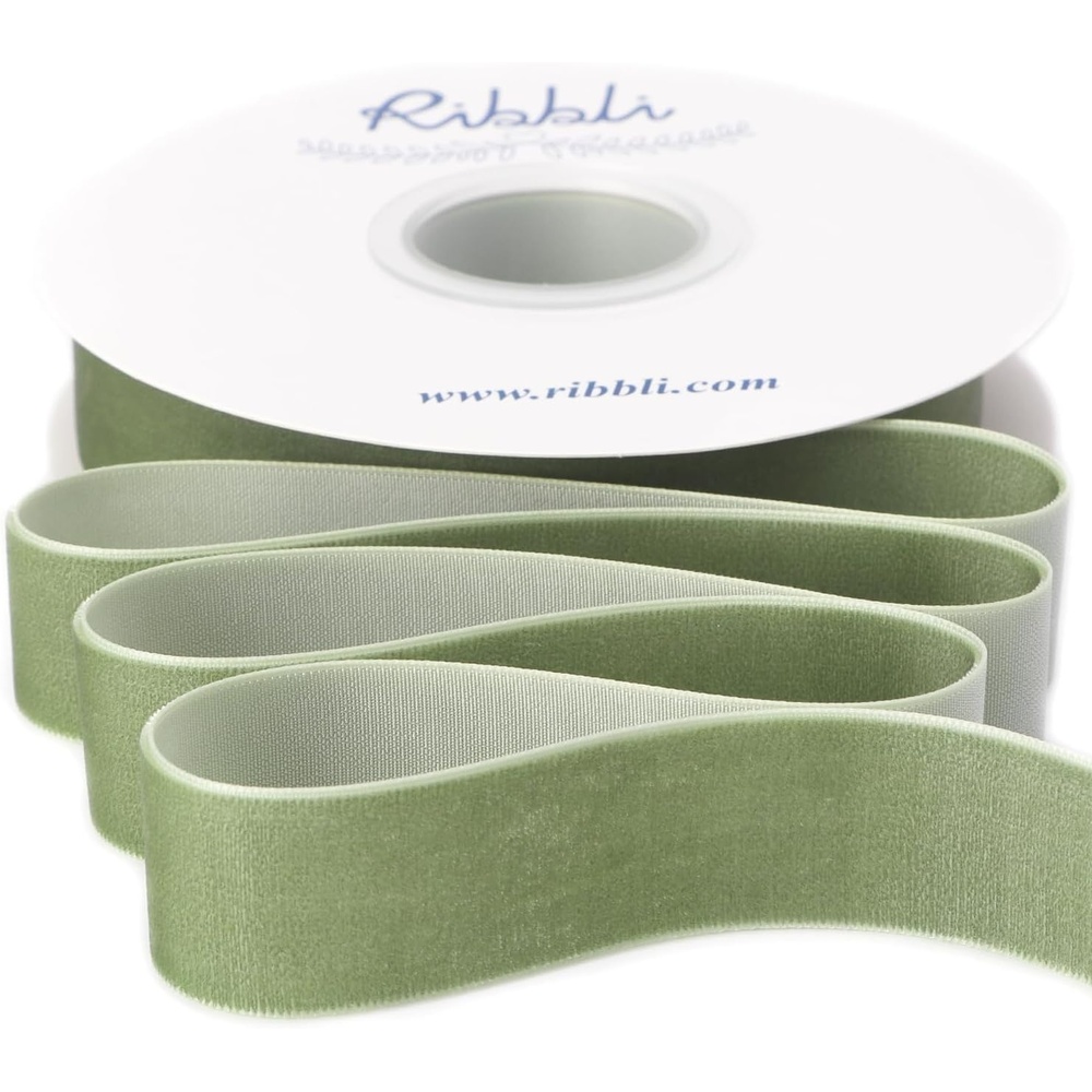 Ribbli Polyester Forest Green Velvet Ribbon,3/8 Inches,10-Yard Spool,Use for Choker,Gift Wrapping,Floral Bouquets, Boutonnieres(Sage Green)