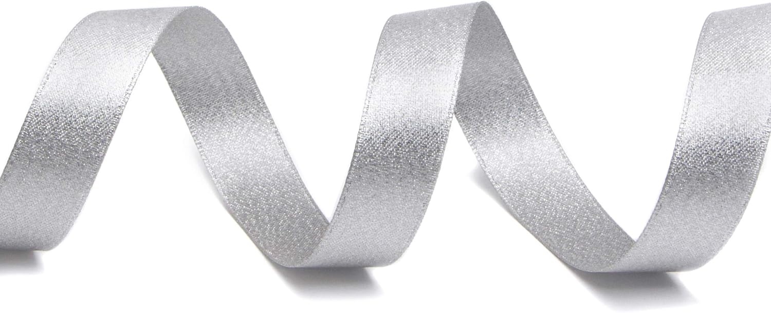 Ribbli Champagne Gold Double Faced Purl Ribbon, Luxury Glitter, 5/8 Inch x 10 Yard, Wedding Ribbon for Crafts, Gift Wrapping, Bottle Decoration(Silver)