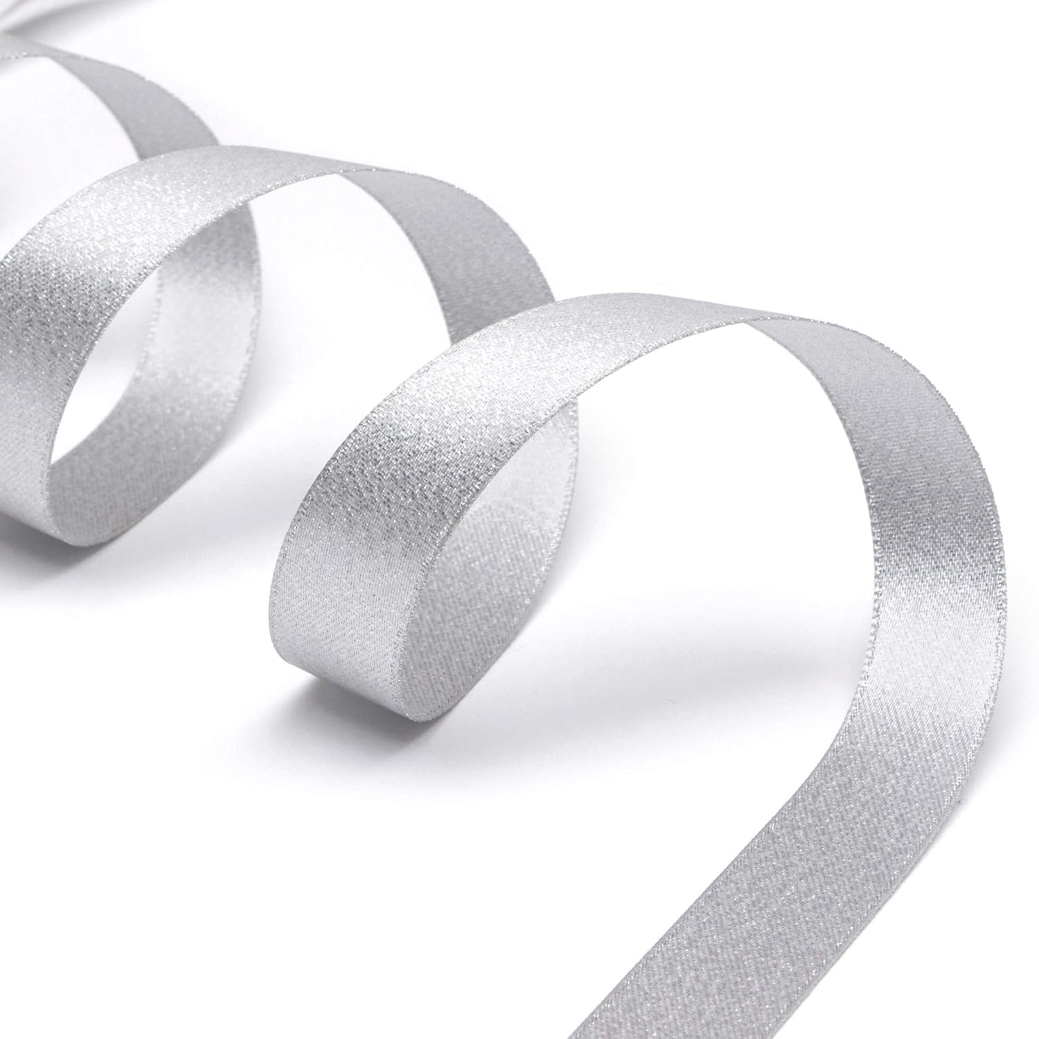 Ribbli Champagne Gold Double Faced Purl Ribbon, Luxury Glitter, 5/8 Inch x 10 Yard, Wedding Ribbon for Crafts, Gift Wrapping, Bottle Decoration(Silver)