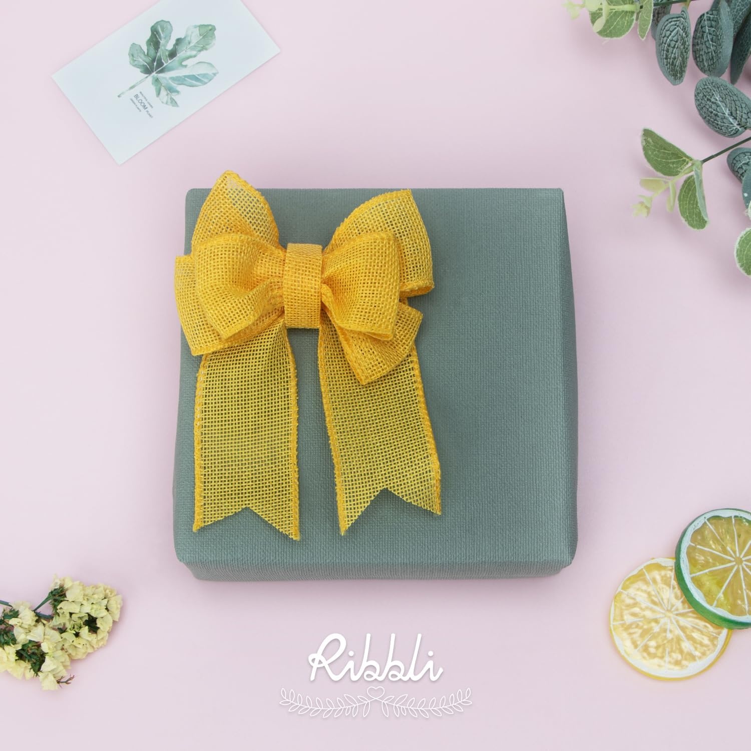 Ribbli Pink Burlap Valentine’s Day Wired Ribbon,1-1/2 Inch x 10 Yard,Easter Wired Edge Ribbon for Big Bow,Wreath,Tree Decoration,Outdoor Decoration(Yellow Gold)