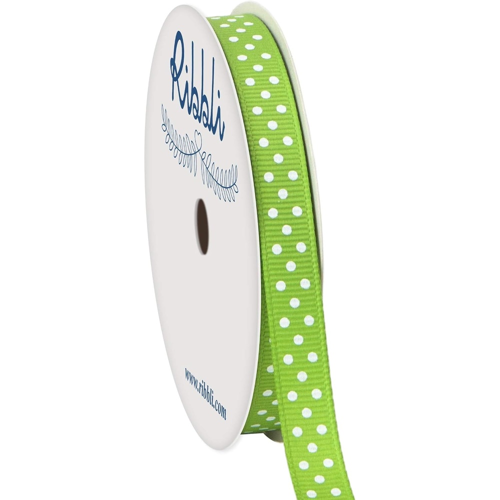 Ribbli Grosgrain Polka Dot Craft Ribbon,3/8 Inch,10-Yard Spool,Black with White Dots,Use for Gift Wrapping,Party Decoration,All Crafting and Sewing(Apple Green/White)