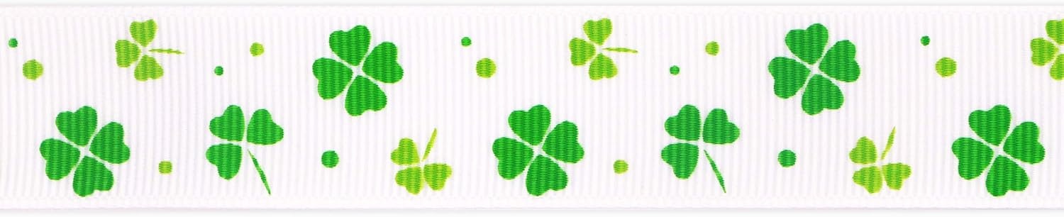 Ribbli Grosgrain Lucky Shamrock Craft Ribbon,7/8-Inch,10-Yard Spool, Green/White, Use for St. Patrick’s Day,Team Hair Bows,Wreath,Sport Lanyards,Gift Wrapping,Party Decoration,All Crafting and Sewing