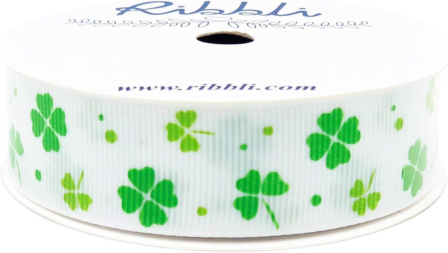 Ribbli Grosgrain Lucky Shamrock Craft Ribbon,7/8-Inch,10-Yard Spool, Green/White, Use for St. Patrick’s Day,Team Hair Bows,Wreath,Sport Lanyards,Gift Wrapping,Party Decoration,All Crafting and Sewing