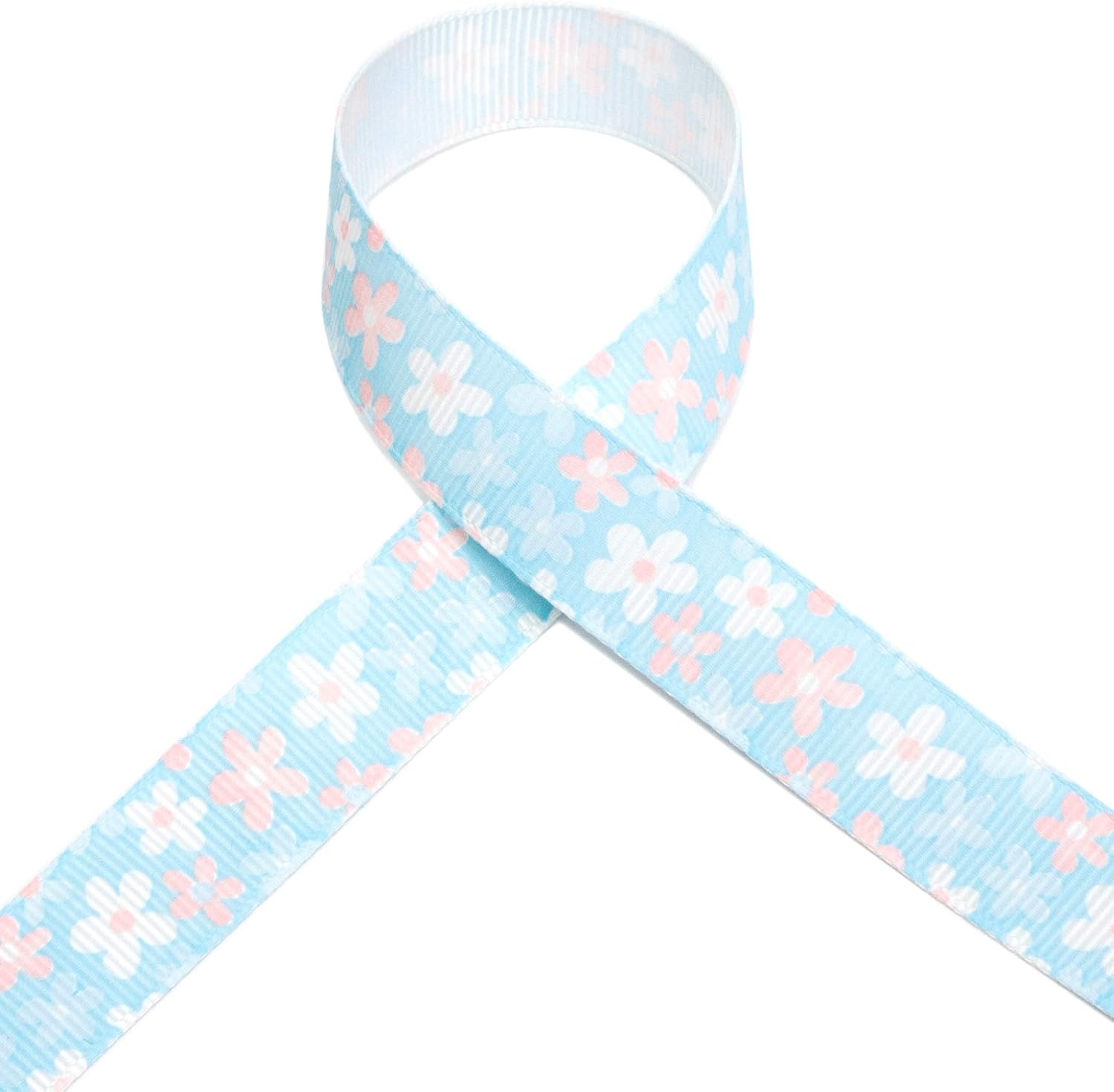 Ribbli Grosgrain Spring Floral Craft Ribbon,5/8 Inch,10-Yard Spool,Blue Topaz,Spring Ribbon,Use for Gift Wrapping,Party Decoration