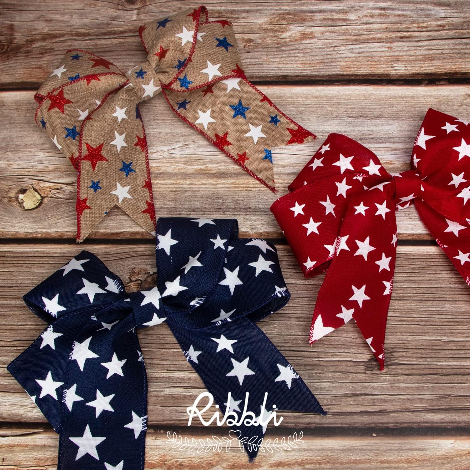 Ribbli Patriotic Wired Ribbon,6 Rolls Stars and Stripes/Navy and Red Star/Glitter Star Burlap Ribbon,2-1/2 Inch Total 90 Feets(30 Yards) Patriotic Ribbon for Crafts,Wreath,4th of July Ribbon