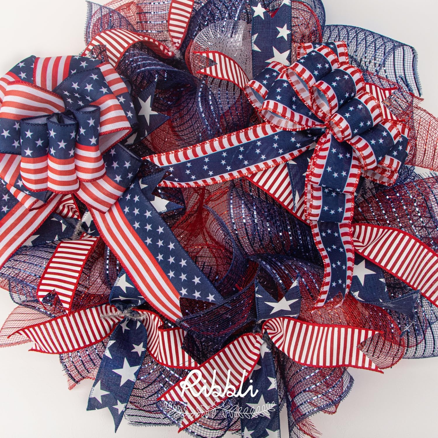 Ribbli Patriotic Wired Ribbon,6 Rolls Stars and Stripes/Navy and Red Star/Glitter Star Burlap Ribbon,2-1/2 Inch Total 90 Feets(30 Yards) Patriotic Ribbon for Crafts,Wreath,4th of July Ribbon