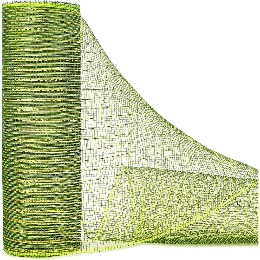 Ribbli Yellow Metallic Mesh Ribbon, 10 inch x 30 feet(10Yard), Yellow with Gold Foil, Use for Wreath Swags and Christmas Tree Decoration(Moss Green/Gold)