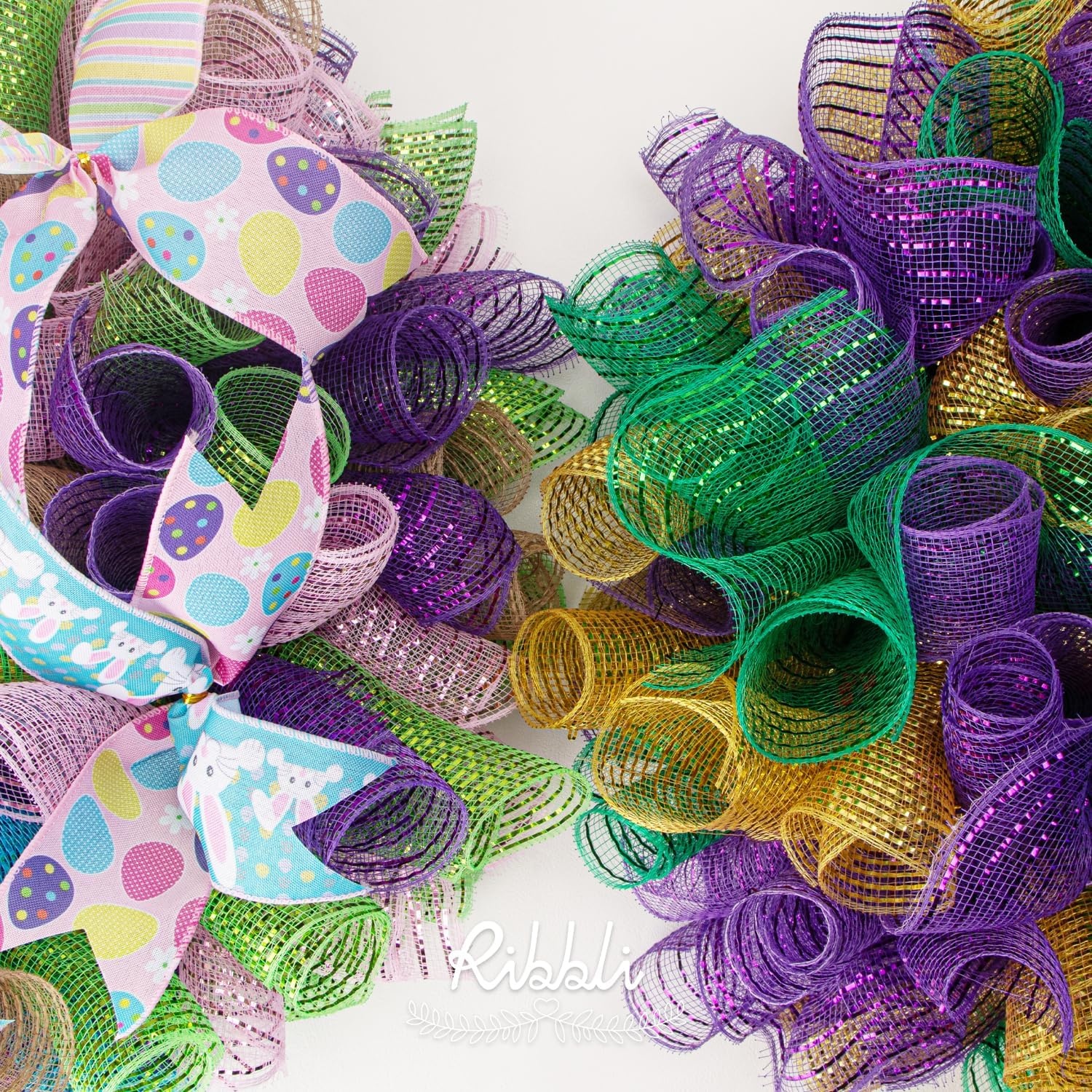 Ribbli Yellow Metallic Mesh Ribbon, 10 inch x 30 feet(10Yard), Yellow with Gold Foil, Use for Wreath Swags and Christmas Tree Decoration(Purple/Purple)