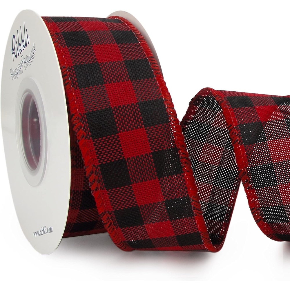Ribbli Red and Black Wired Ribbon, 2-1/2 Inch x 10 Yard,Buffalo Plaid Burlap, Christmas Ribbon for Big Bow,Wreath,Tree Decoration,Outdoor Decoration(Red/Black)