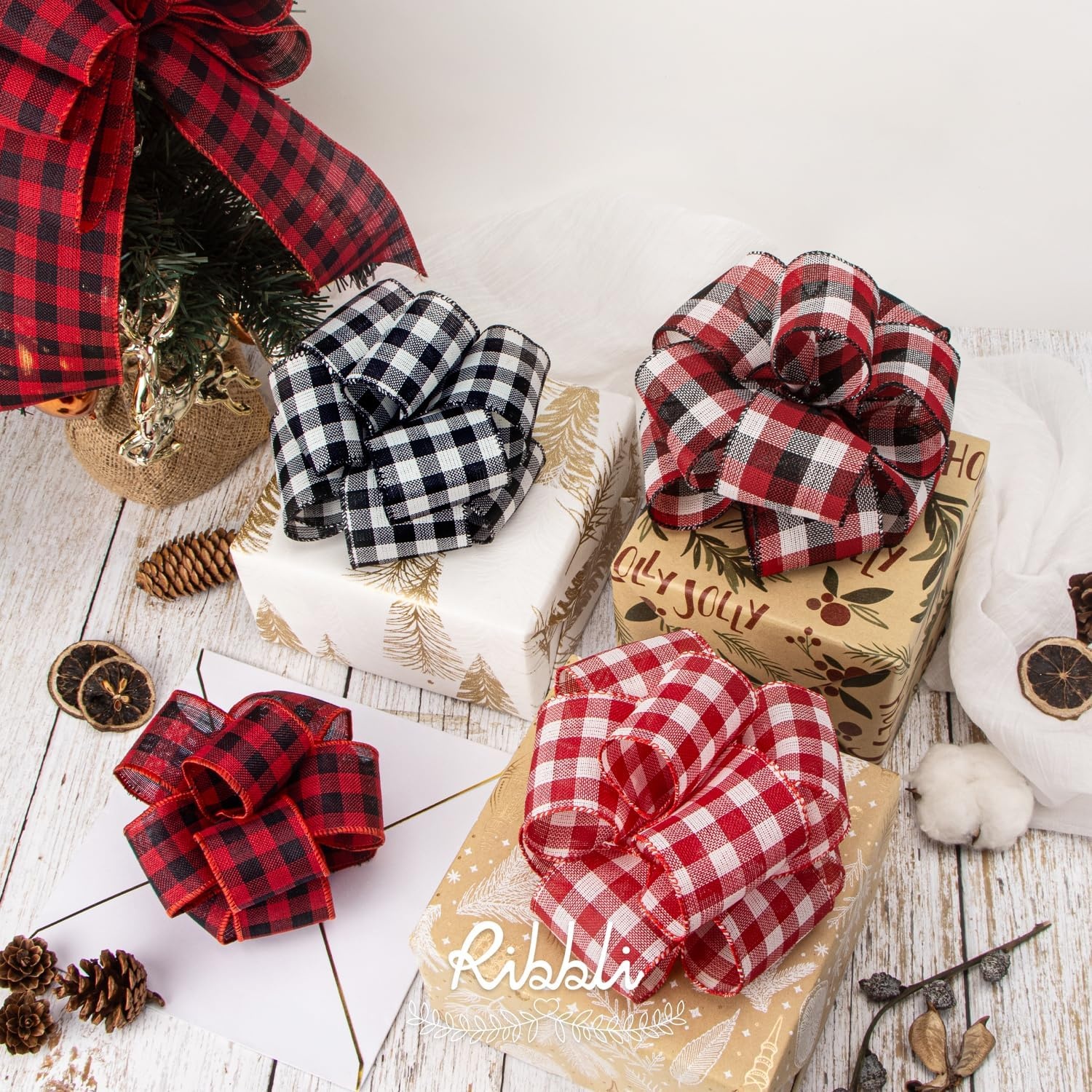 Ribbli Red and Black Wired Ribbon, 2-1/2 Inch x 10 Yard,Buffalo Plaid Burlap, Christmas Ribbon for Big Bow,Wreath,Tree Decoration,Outdoor Decoration(Red/Black)