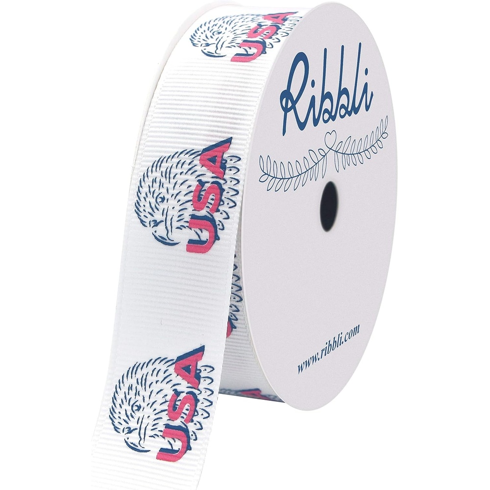 Ribbli Grosgrain USA Eagle Patriotic Ribbon,7/8-Inch x 10-Yard,Red/Blue/White,Use for Hair Bows,Wreaths,Veteran’s Day, 4th of July,Gift Wrapping,Party Decoration