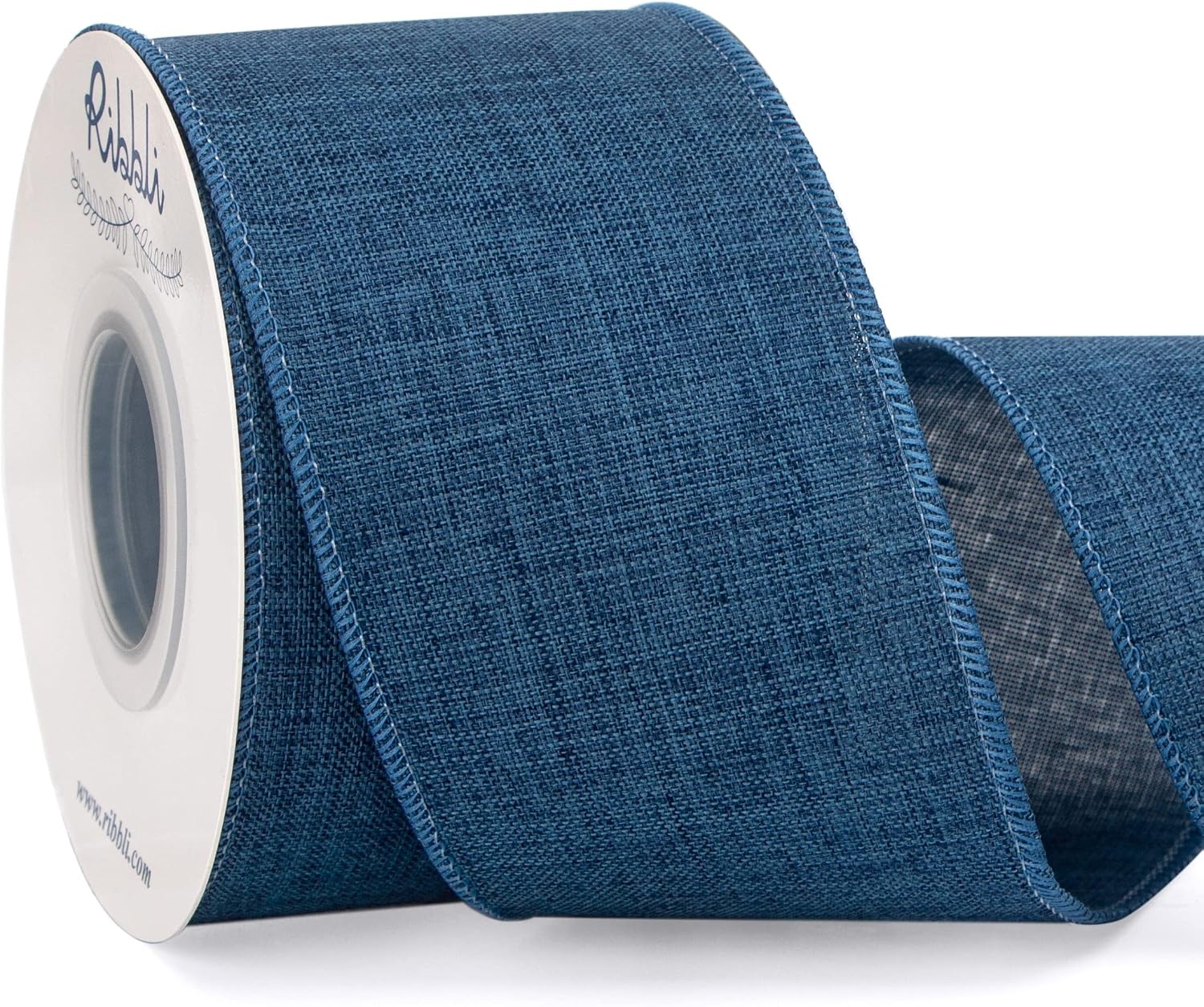 Ribbli Pink Linen Wired Ribbon, 1-1/2 Inch x 10 Yard, Pink Burlap Wired Ribbon for Easter Wreaths, Big Bows, Gift Wrapping, Christmas Tree Decoration(Denim Blue)