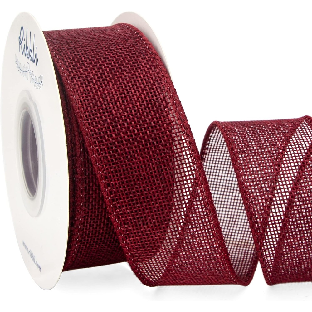 Ribbli Pink Burlap Valentine’s Day Wired Ribbon,1-1/2 Inch x 10 Yard,Easter Wired Edge Ribbon for Big Bow,Wreath,Tree Decoration,Outdoor Decoration(Burgundy)