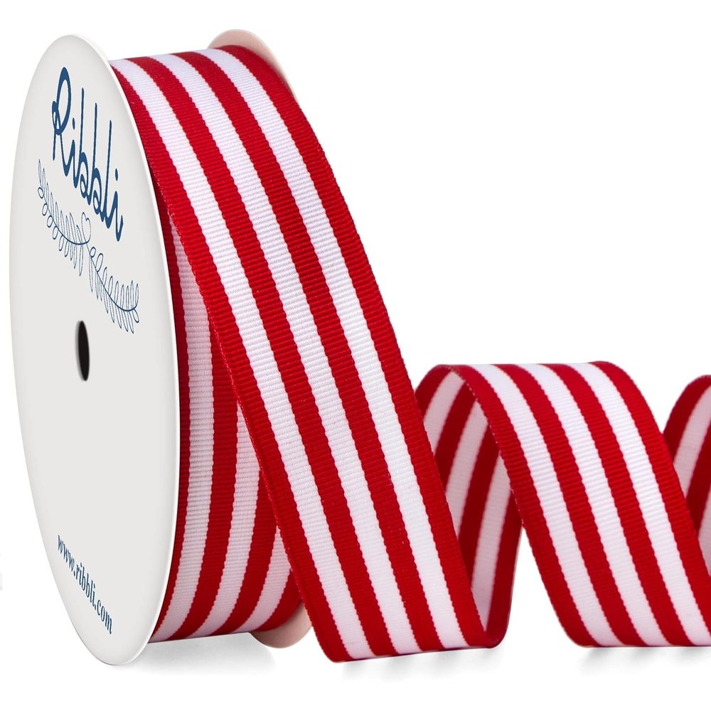 Ribbli Black and White Striped Grosgrain Ribbon,1-1/2-Inch x10-Yard,Stripe Ribbon,Use for Gift Wrapping,Party Decoration,All Crafting and Sewing(Red/White)