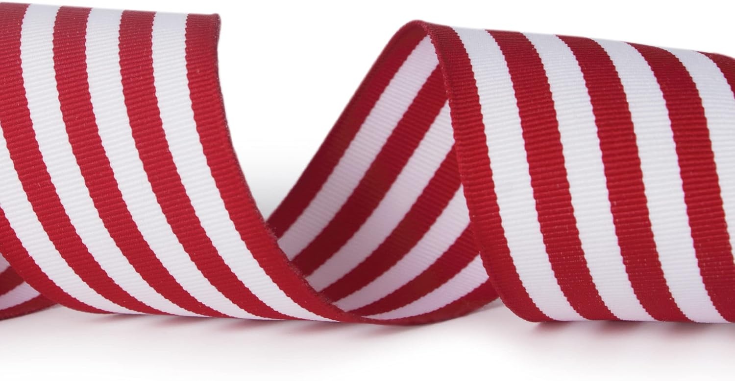 Ribbli Black and White Striped Grosgrain Ribbon,1-1/2-Inch x10-Yard,Stripe Ribbon,Use for Gift Wrapping,Party Decoration,All Crafting and Sewing(Red/White)