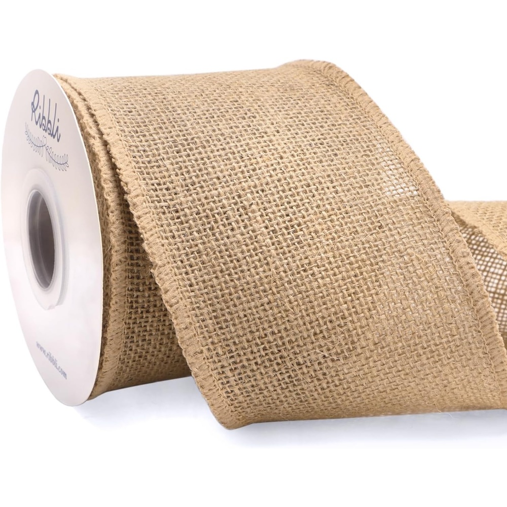 Ribbli Jute Burlap Ribbon 4 Inch x 10 Yard,Natural Solid Ribbon for Crafts,Gift Wrapping,Wreath,Tree Decoration,Outdoor Decoration(Non-Wired)(4inch)
