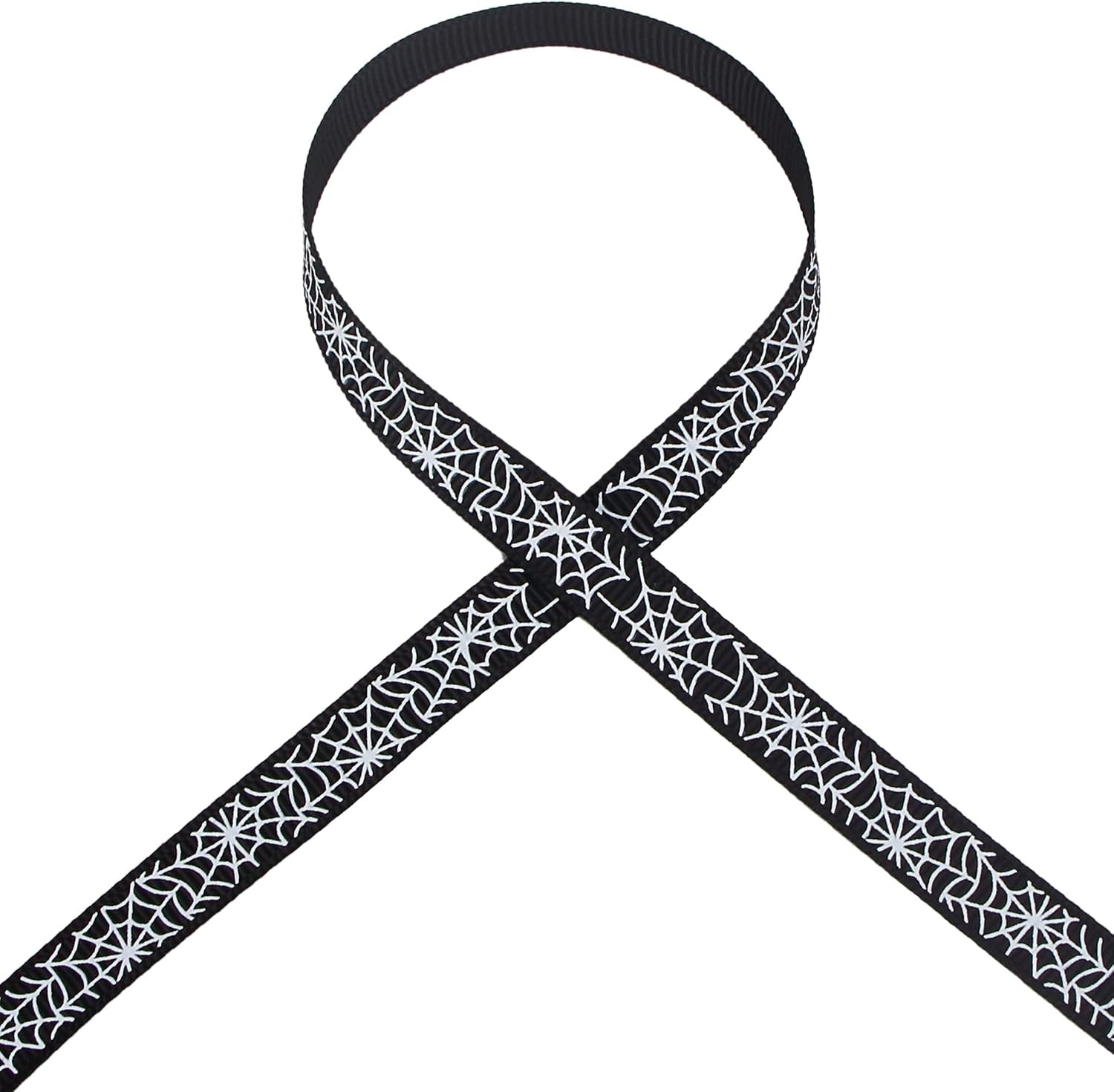 Ribbli 2 Rolls Halloween Grosgrain Ribbon,Spider Web Use for Craft,Halloween Wrapping,Home Decor,3/8 Inch Total 20 Yards,Black/White(White/Black)