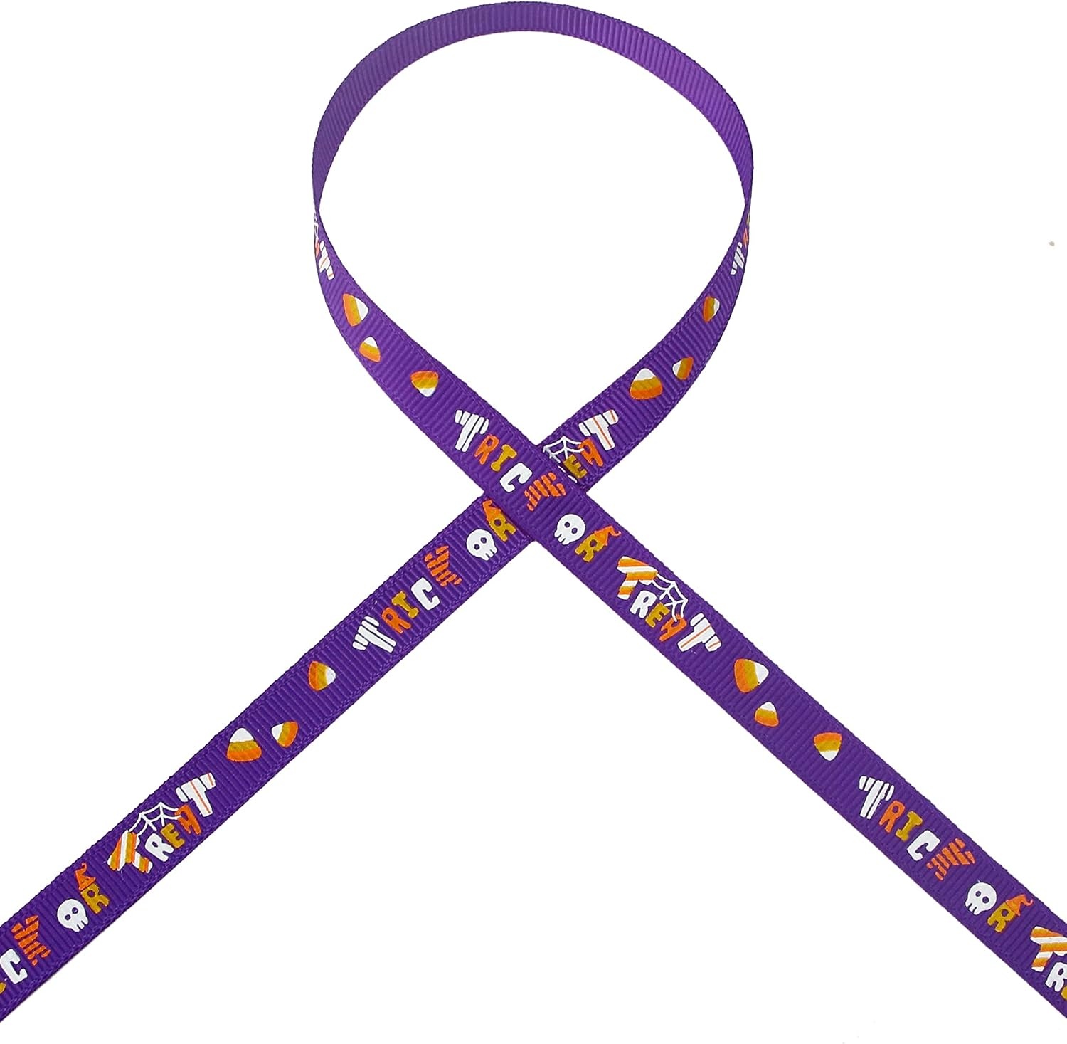 Ribbli Grosgrain Halloween Ribbon – Ghost Decor, 3/8 Inches x 10 Yards, Black/White(Purple/Orange)