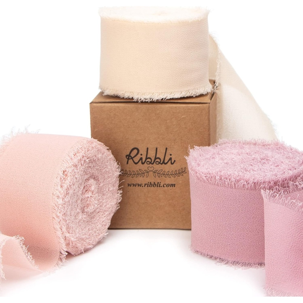 Ribbli Chiffon Silk Ribbon, 1.5 inch x 30 Yard, Champagne/Terracotta/Rust Red Fringe Chiffon Fall Ribbon for Wedding Invitations, Bridal Bouquets Wrapping, Flower Arrangement Decoration(Nude/Blush Pink/Dusty Rose)