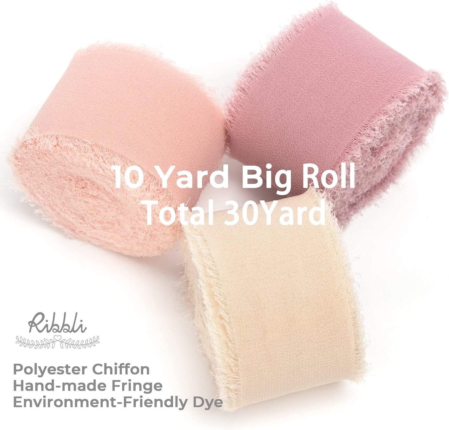Ribbli Chiffon Silk Ribbon, 1.5 inch x 30 Yard, Champagne/Terracotta/Rust Red Fringe Chiffon Fall Ribbon for Wedding Invitations, Bridal Bouquets Wrapping, Flower Arrangement Decoration(Nude/Blush Pink/Dusty Rose)