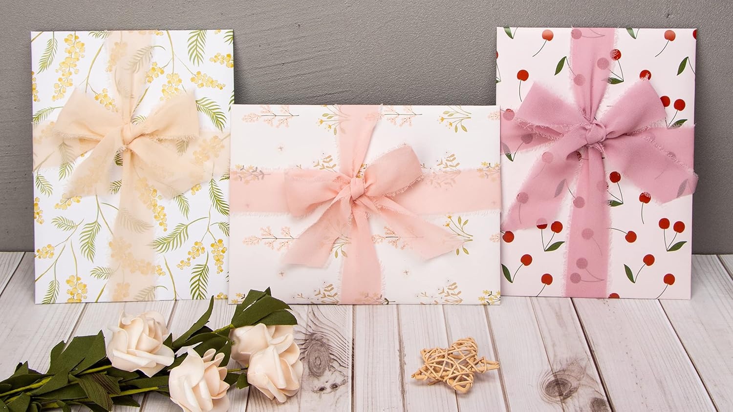 Ribbli Chiffon Silk Ribbon, 1.5 inch x 30 Yard, Champagne/Terracotta/Rust Red Fringe Chiffon Fall Ribbon for Wedding Invitations, Bridal Bouquets Wrapping, Flower Arrangement Decoration(Nude/Blush Pink/Dusty Rose)