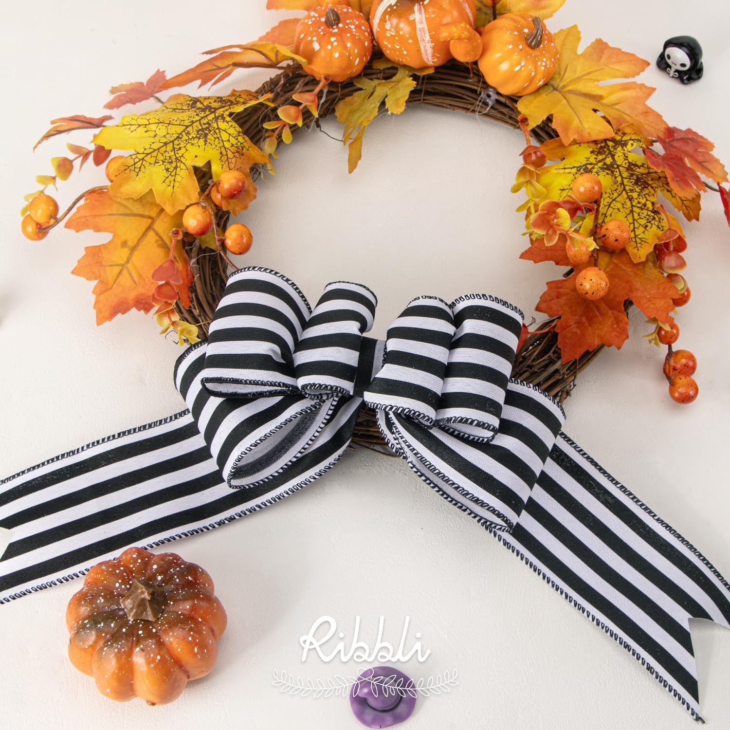 Ribbli Black and White Wide Stripe Wired Burlap Ribbon,2-1/2 Inch x 10 Yard(Black/White)