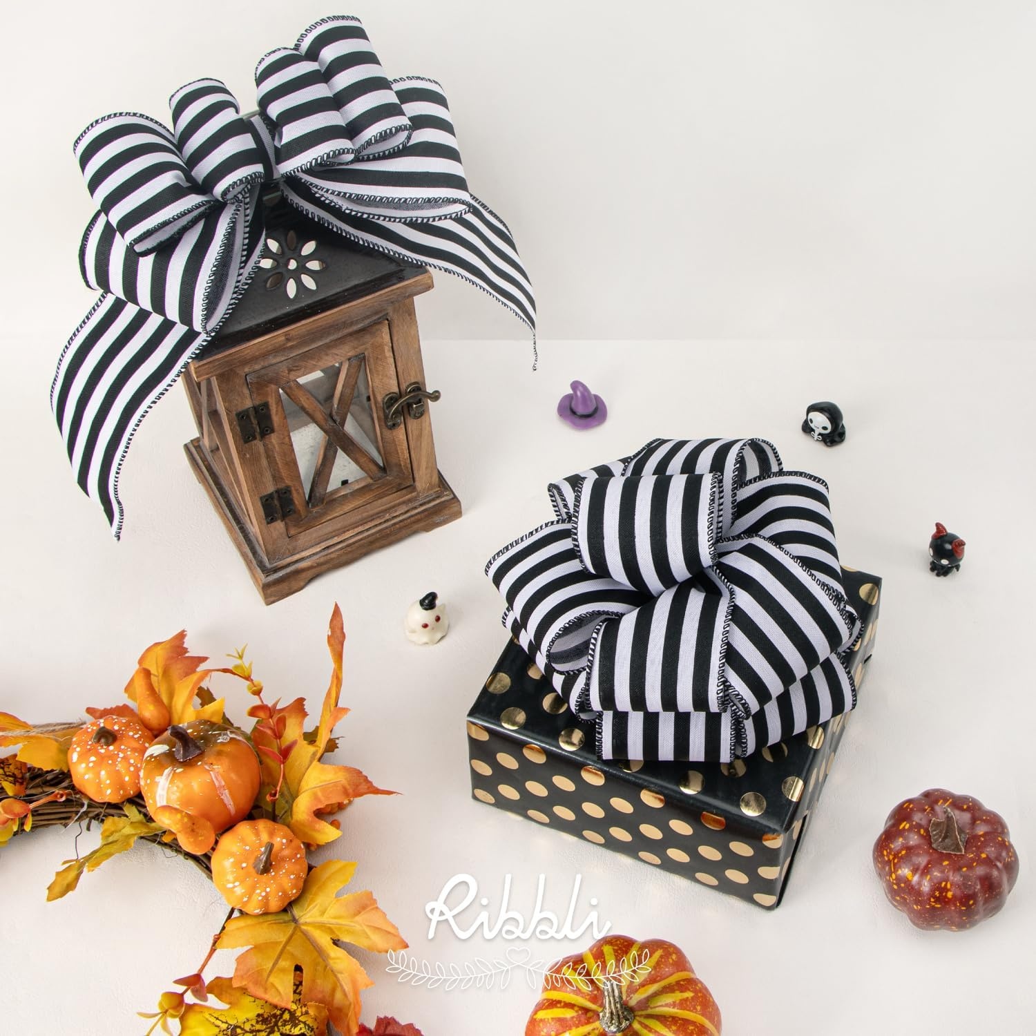 Ribbli Black and White Wide Stripe Wired Burlap Ribbon,2-1/2 Inch x 10 Yard(Black/White)