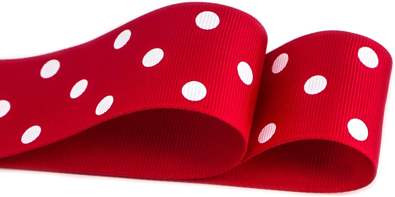 Ribbli Grosgrain Polka Dot Craft Ribbon,1-1/2 Inch,10-Yard Spool,Black with White Dots,Use for Hair Bows,Gift Wrapping,All Crafting and Sewing(Red/White)