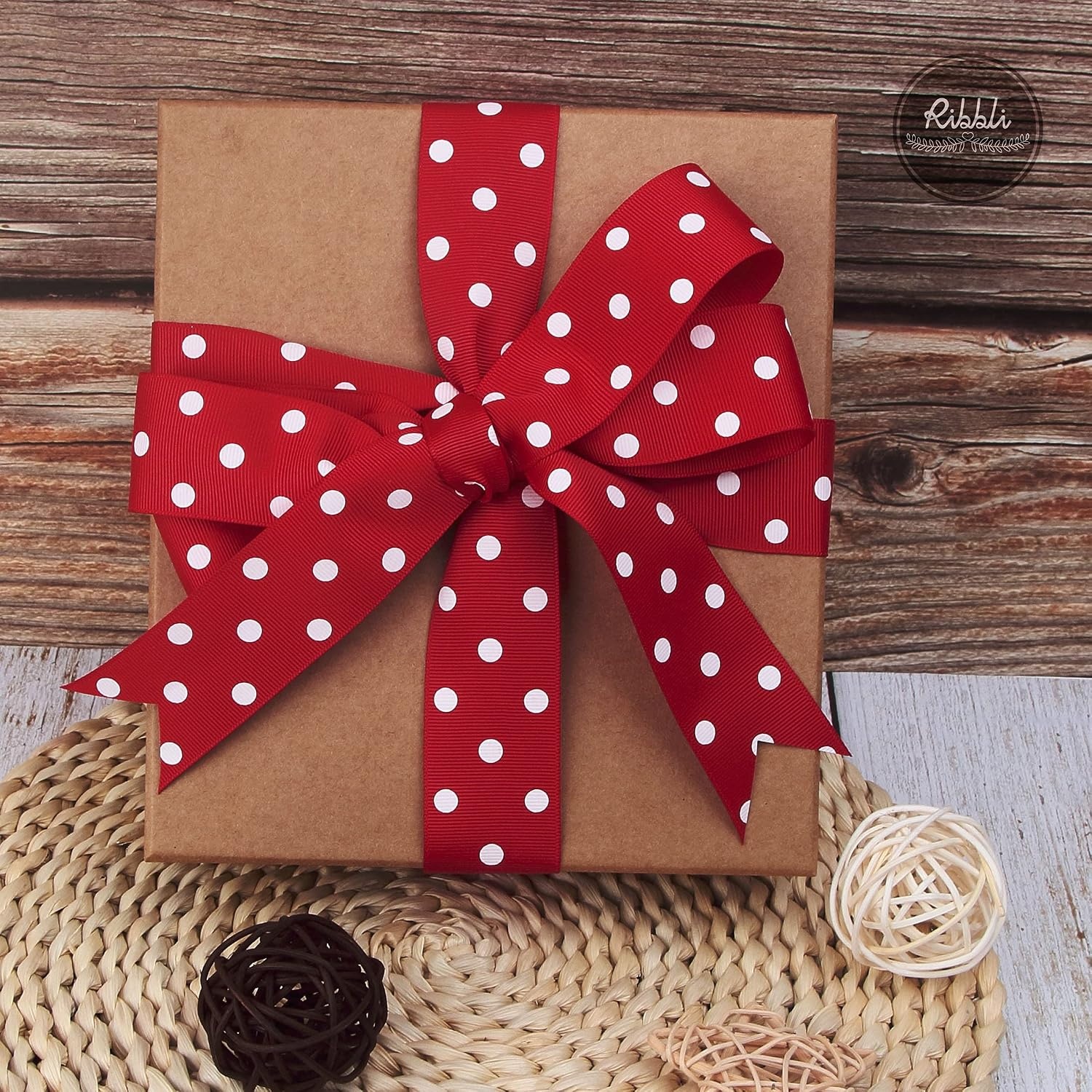 Ribbli Grosgrain Polka Dot Craft Ribbon,1-1/2 Inch,10-Yard Spool,Black with White Dots,Use for Hair Bows,Gift Wrapping,All Crafting and Sewing(Red/White)