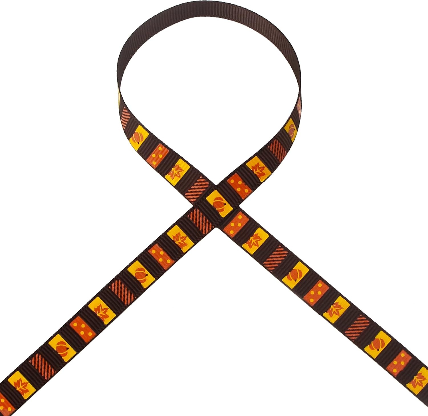 Ribbli Grosgrain Fall Ribbon,Pumpkins & Maple Leaf Stripe Ribbon Use for Autumn Craft,Thanksgiving Gift Wrapping,Home Decor,3/8 Inches x 10 Yards,Yellow/Orange/Brown(Brown/Orange)
