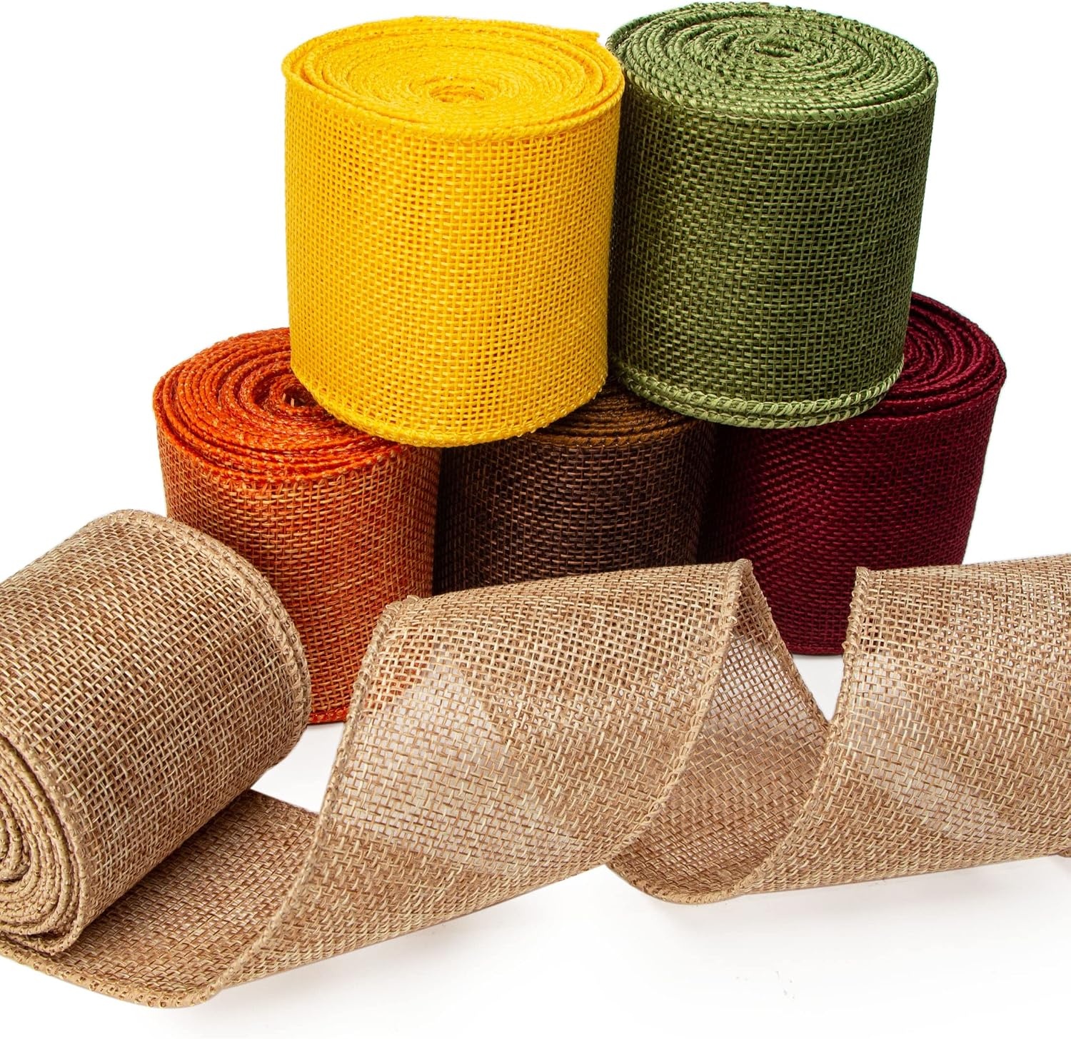 Ribbli Fall Burlap Ribbon,Natural/Yellow/Orange/Sage/Brown/Burgundy Burlap Wired Ribbon,2 Inch x 6 Colors Total 30 Yard, Fall Wired Ribbon for Big Bow,Wreath,Outdoor Decoration(2.5 inch)
