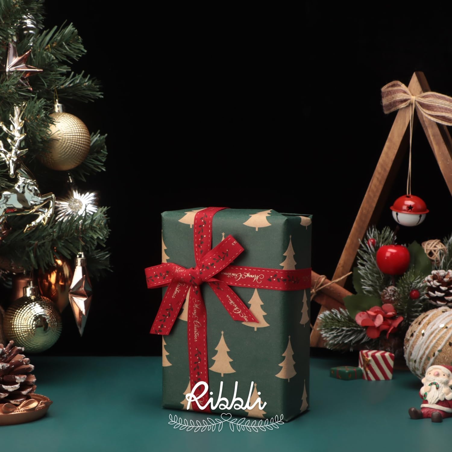 Ribbli Christmas Ribbon for Gift Wrapping, Merry Christmas Ribbon with Gold Pattern, Use for Christmas Craft,Gift Wrapping,Home Decor,3/8 5/8 1- 6 Rolls Total 30 Yards,Red/Green(Red/White/Green/Yellow)