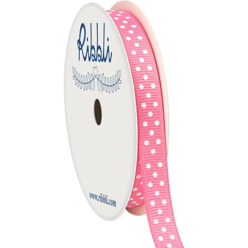 Ribbli Grosgrain Polka Dot Craft Ribbon,3/8 Inch,10-Yard Spool,Black with White Dots,Use for Gift Wrapping,Party Decoration,All Crafting and Sewing(Sherbet/White)