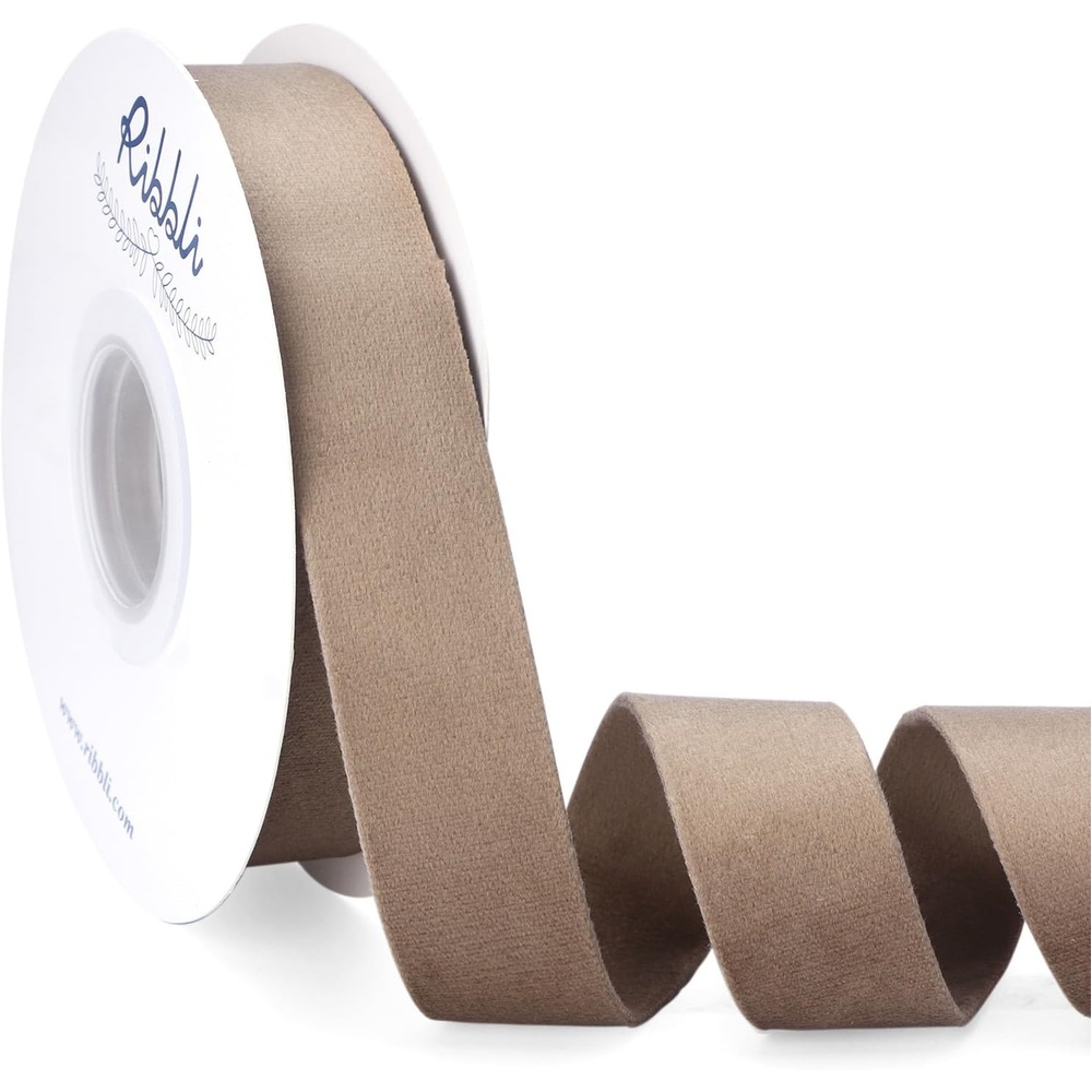 Ribbli Antique Gold Velvet Ribbon Double Faced 1 Inch 10-Yard Spool Gold Ribbon Use for Christmas Tree Ornaments Gift Wrapping Wreath Decoration Wedding Boutonnieres(Camel)