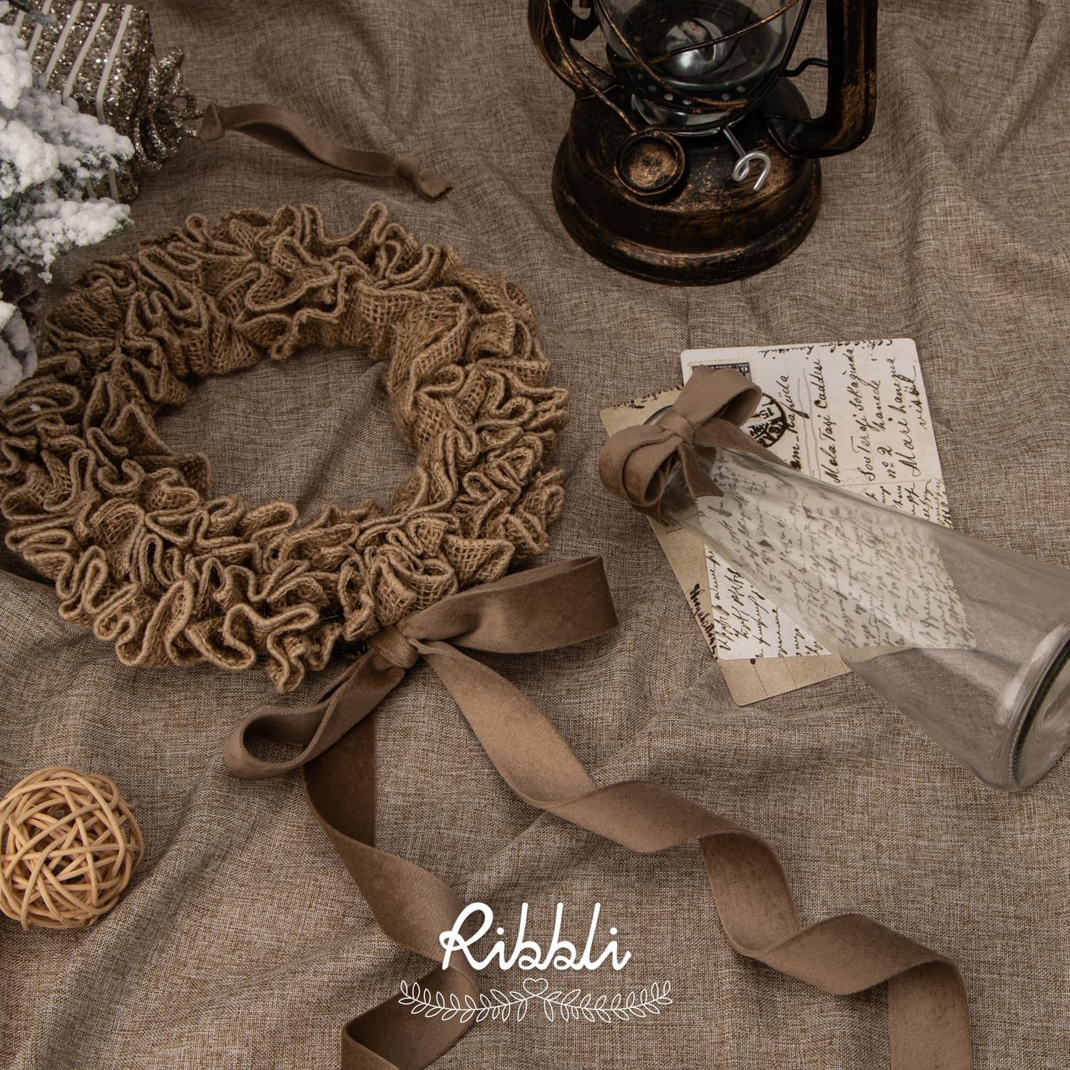Ribbli Antique Gold Velvet Ribbon Double Faced 1 Inch 10-Yard Spool Gold Ribbon Use for Christmas Tree Ornaments Gift Wrapping Wreath Decoration Wedding Boutonnieres(Camel)