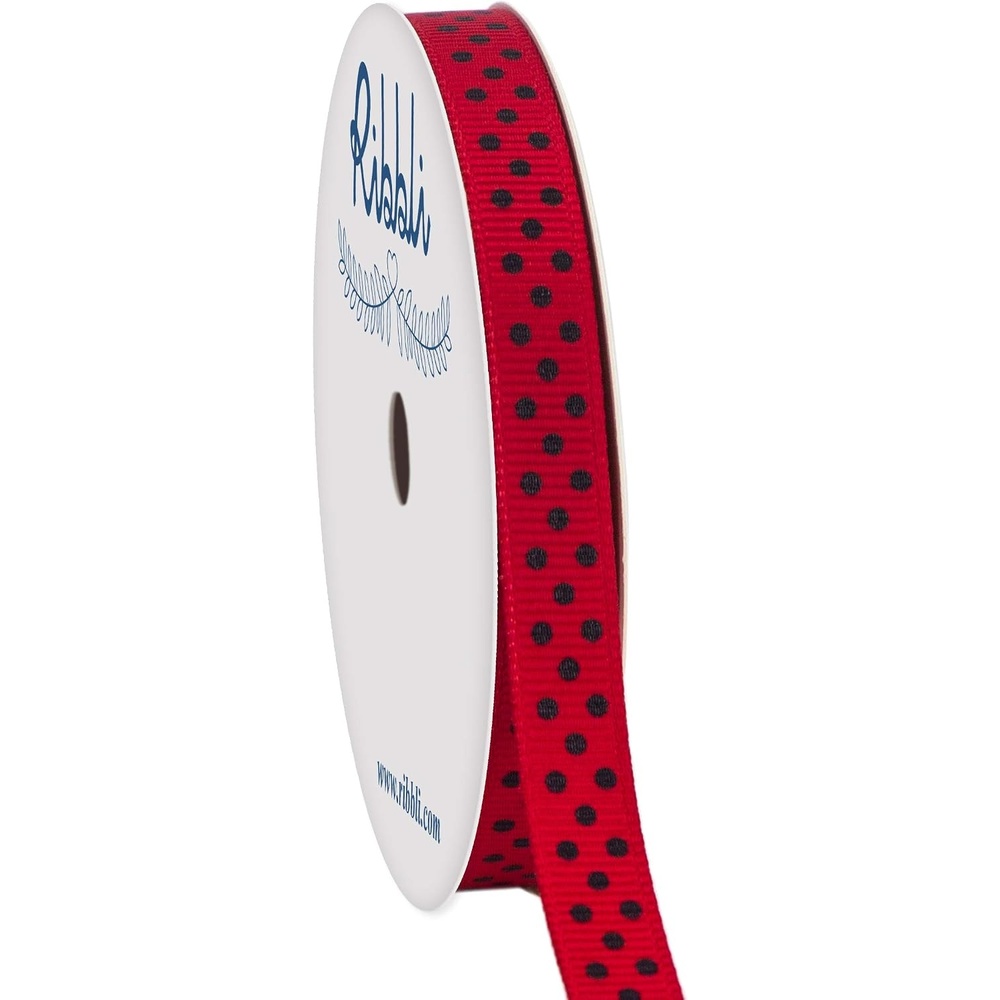 Ribbli Grosgrain Polka Dot Craft Ribbon,3/8 Inch,10-Yard Spool,Black with White Dots,Use for Gift Wrapping,Party Decoration,All Crafting and Sewing(Red/Black)
