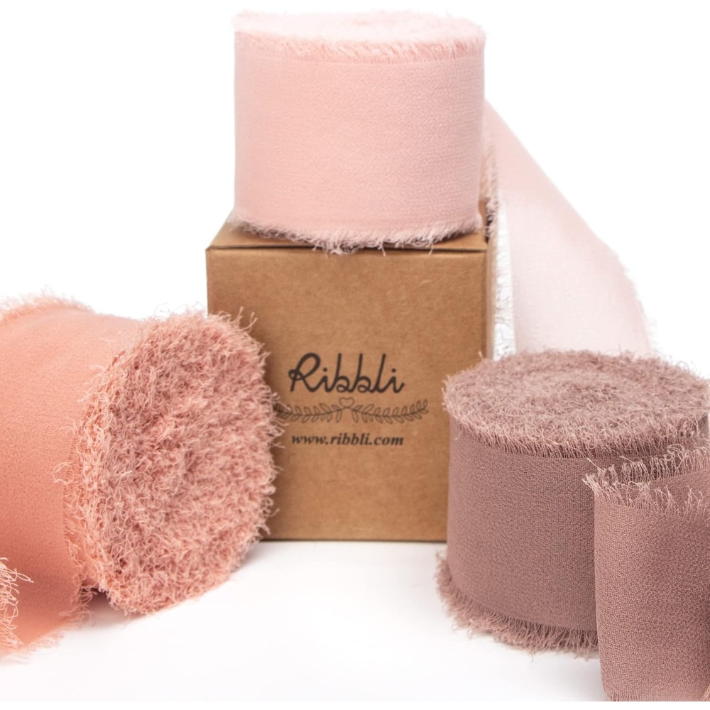 Ribbli Chiffon Silk Ribbon, 1.5 inch x 30 Yard, Champagne/Terracotta/Rust Red Fringe Chiffon Fall Ribbon for Wedding Invitations, Bridal Bouquets Wrapping, Flower Arrangement Decoration(Blush Pink/Dusty Pink/Mauve)